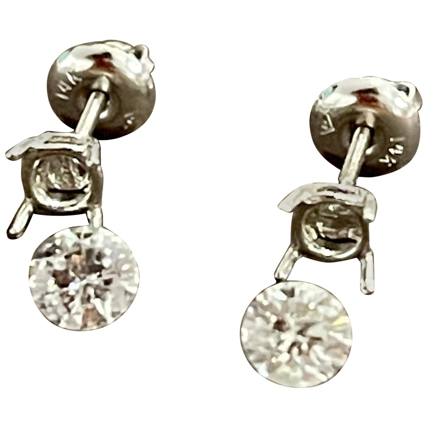 0.76 Carat Diamond Solitaire Stud Earrings 4 Prongs Screw Back 14 Karat Gold
