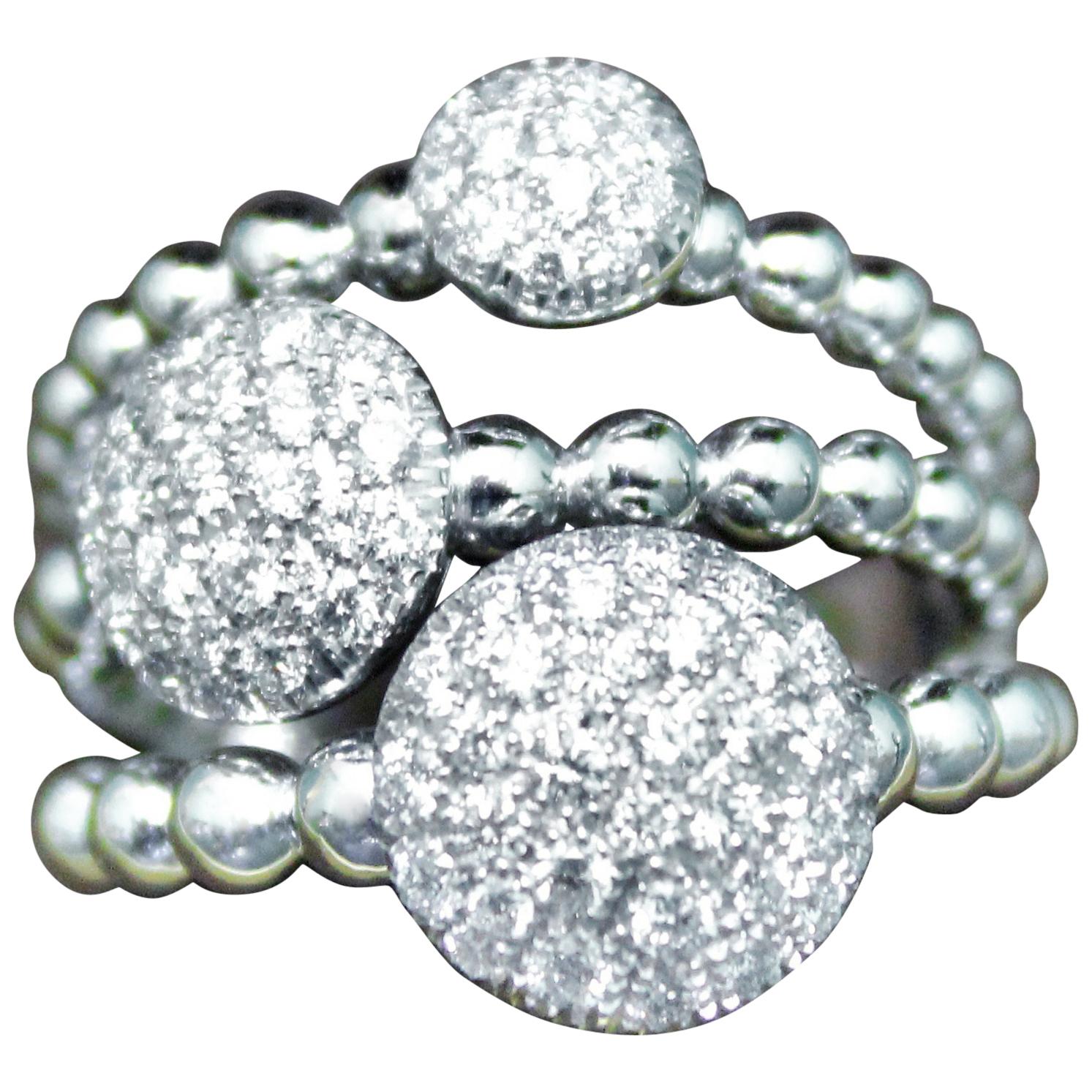 0.76 Carat Diamonds White 18 Karat Gold Three Spheres Sections Ring For Sale