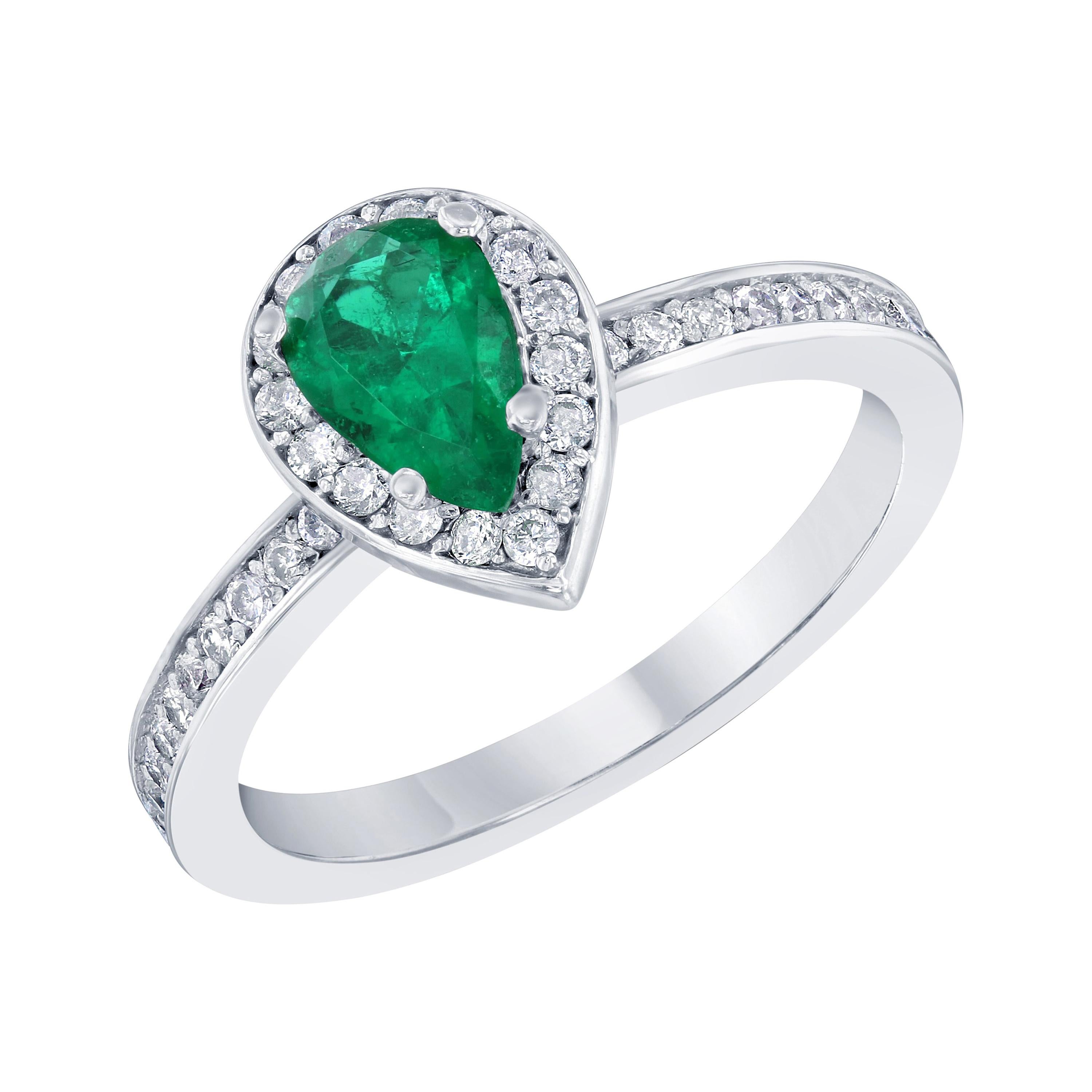 0.76 Carat Emerald Diamond Engagement 14 Karat White Gold Ring