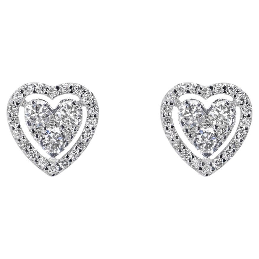 0.76 Carat Hear Shaped Round Brilliant Heart Diamond Stud Earrings Certified For Sale