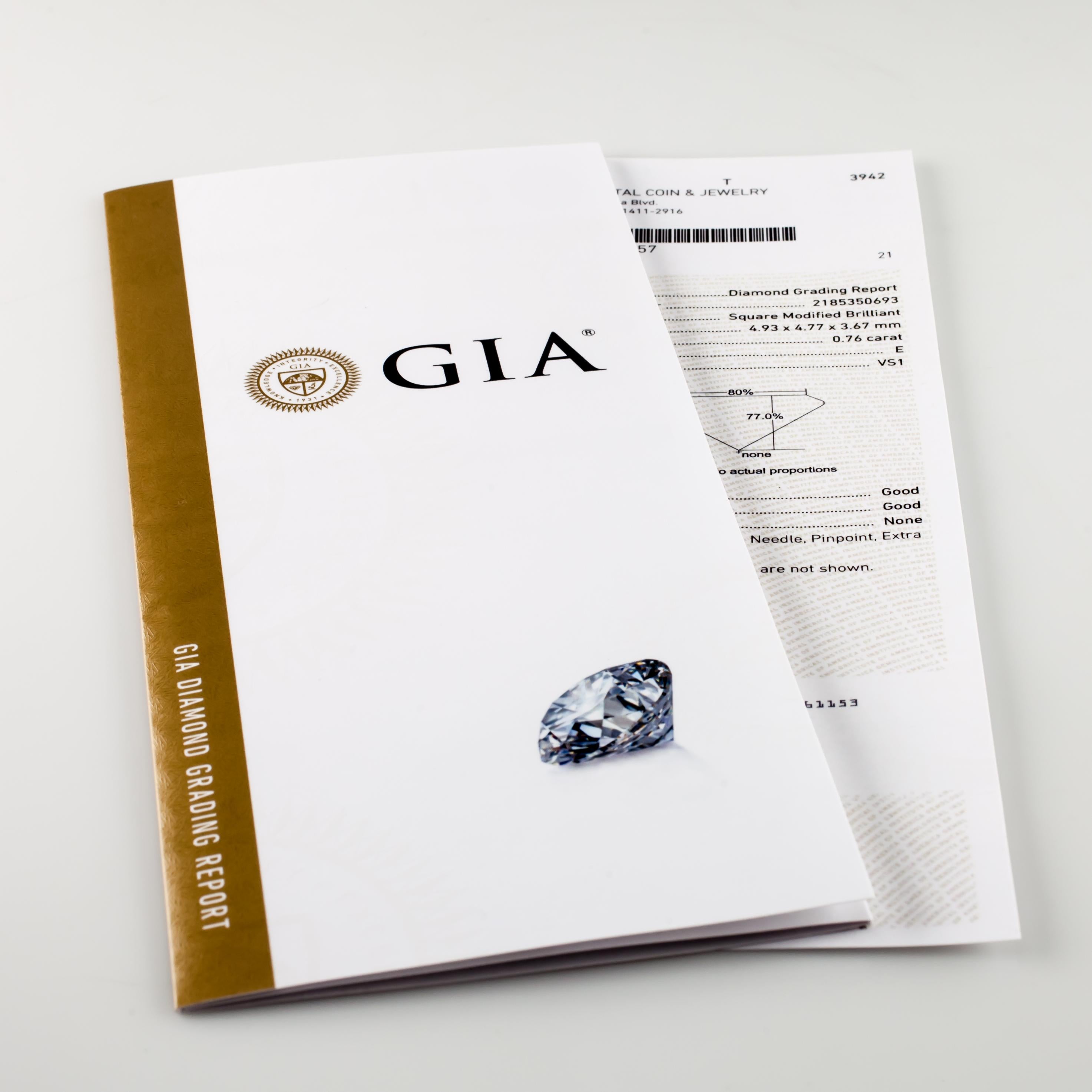 0.76 Carat Loose E / VS1 Princess Cut Diamond GIA Certified For Sale 3