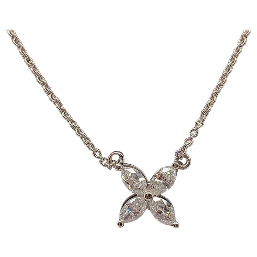 0.76 Carat Marquise Cut Diamond Necklace in Platinum For Sale