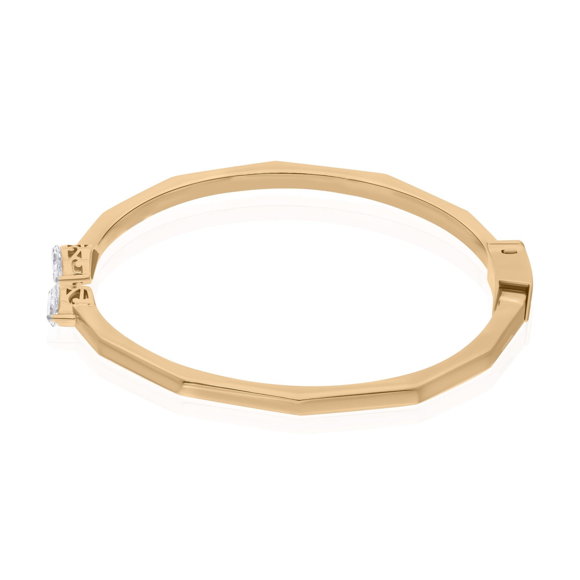 Moderne Bracelet manchette en or jaune 14 carats avec diamants marquises de 0,76 carat en vente