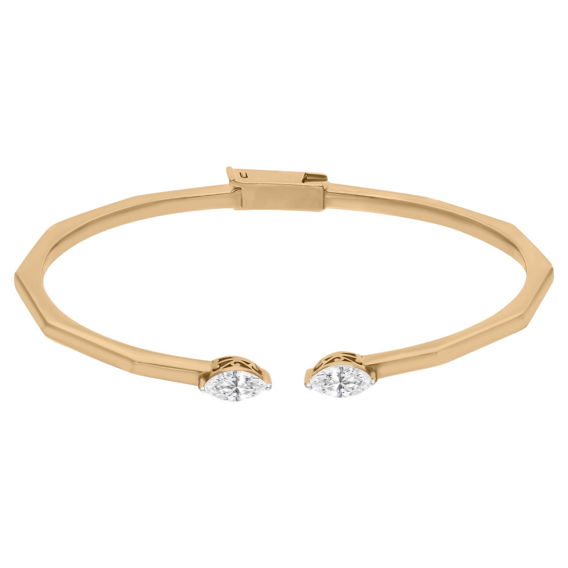 0.76 Carat Marquise Diamond Cuff Bangle Bracelet 18 Karat Yellow Gold Jewelry