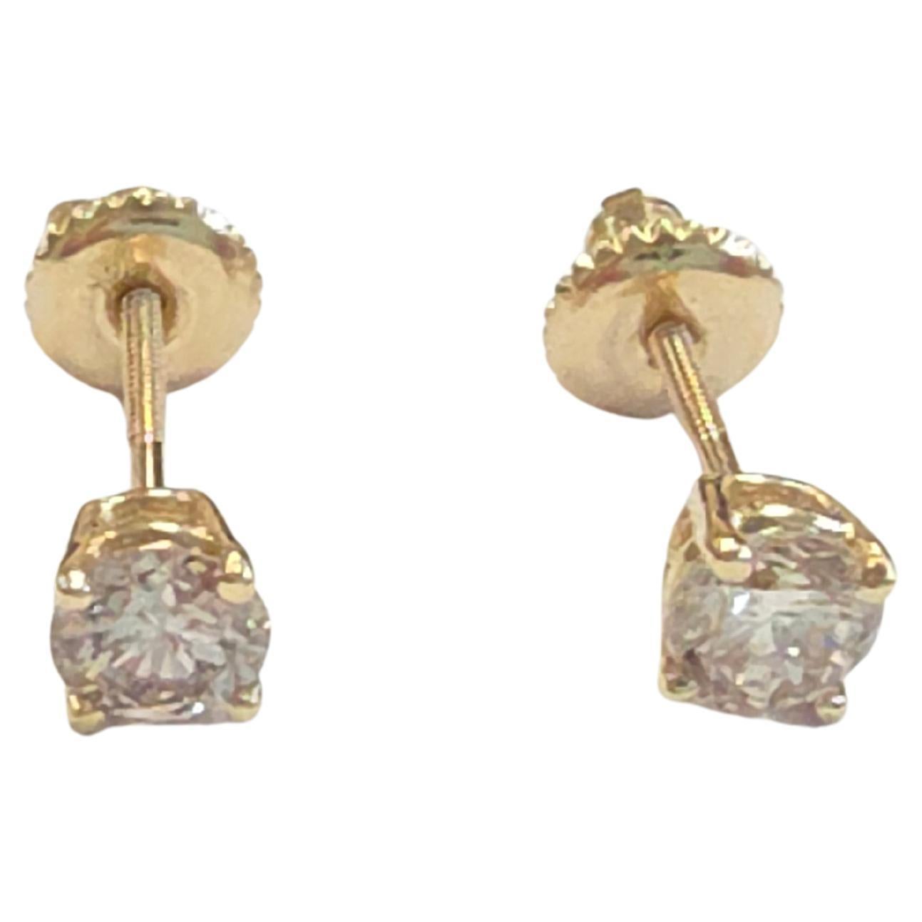 0.76 Carat Natural Brilliant Round Diamond Studs Yellow Gold 14 Karat