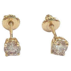 0.76 Carat Natural Brilliant Round Diamond Studs Yellow Gold 14 Karat