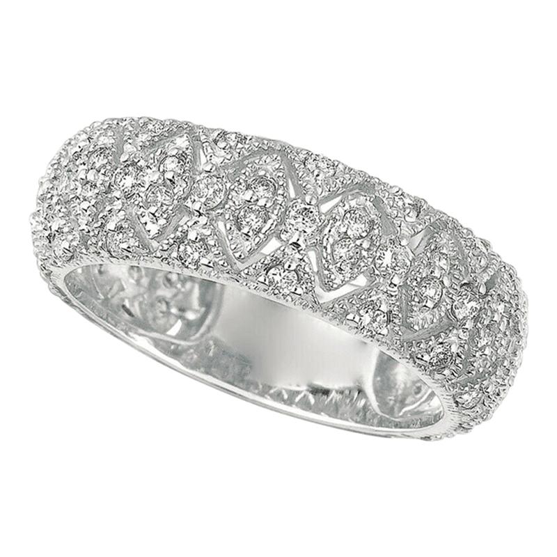 0.76 Carat Natural Diamond Band G SI 14k White Gold For Sale