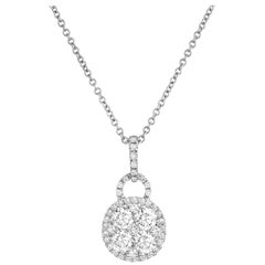 0.76 Carat Natural Diamond Halo Cluster Lock Pendant in 14K White Gold ref2017