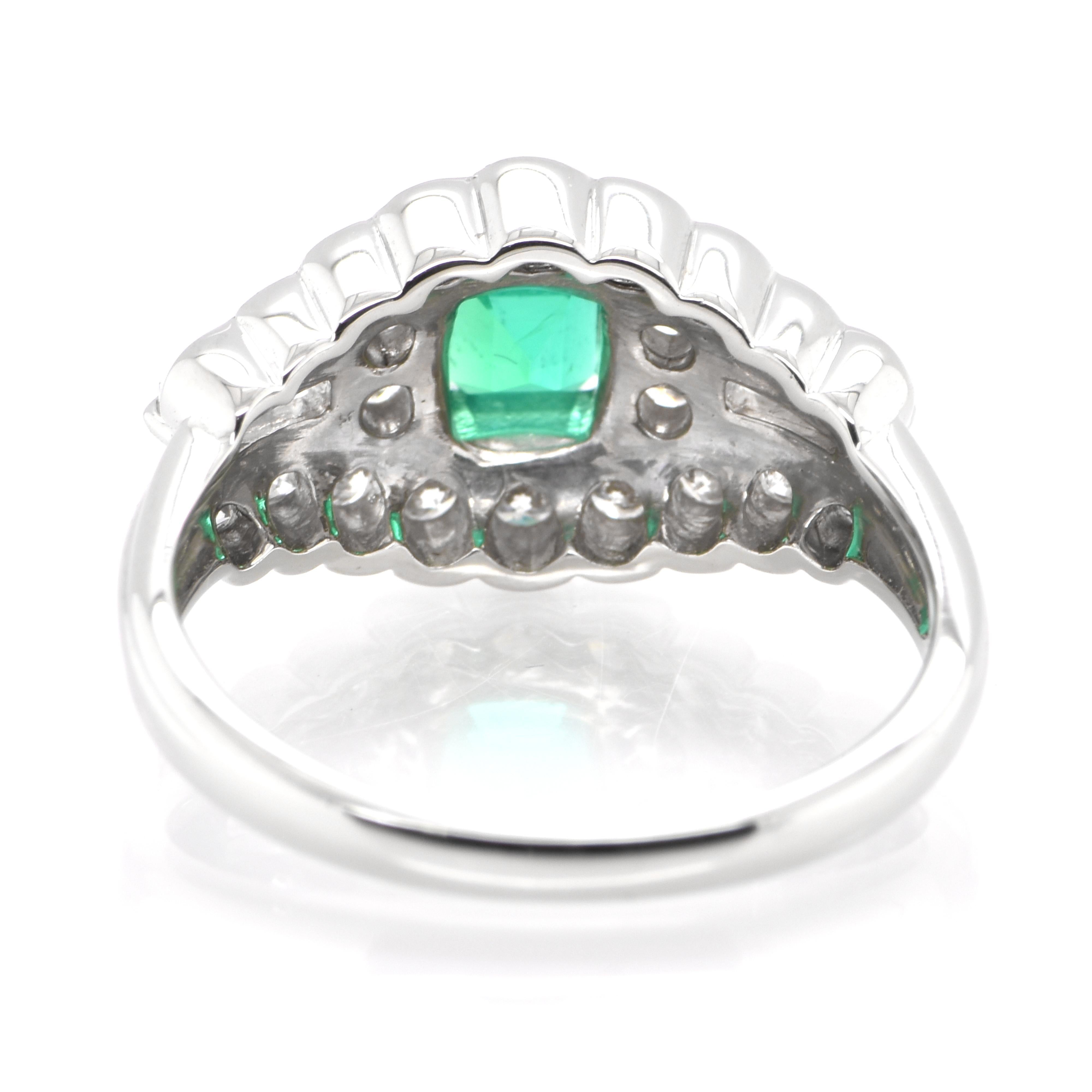 Women's 0.76 Carat Natural Emerald and Diamond Antique Ring Set in Platinum