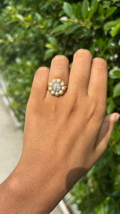 0.76 Carat Natural Pearl and Diamond 14K Gold Ring
