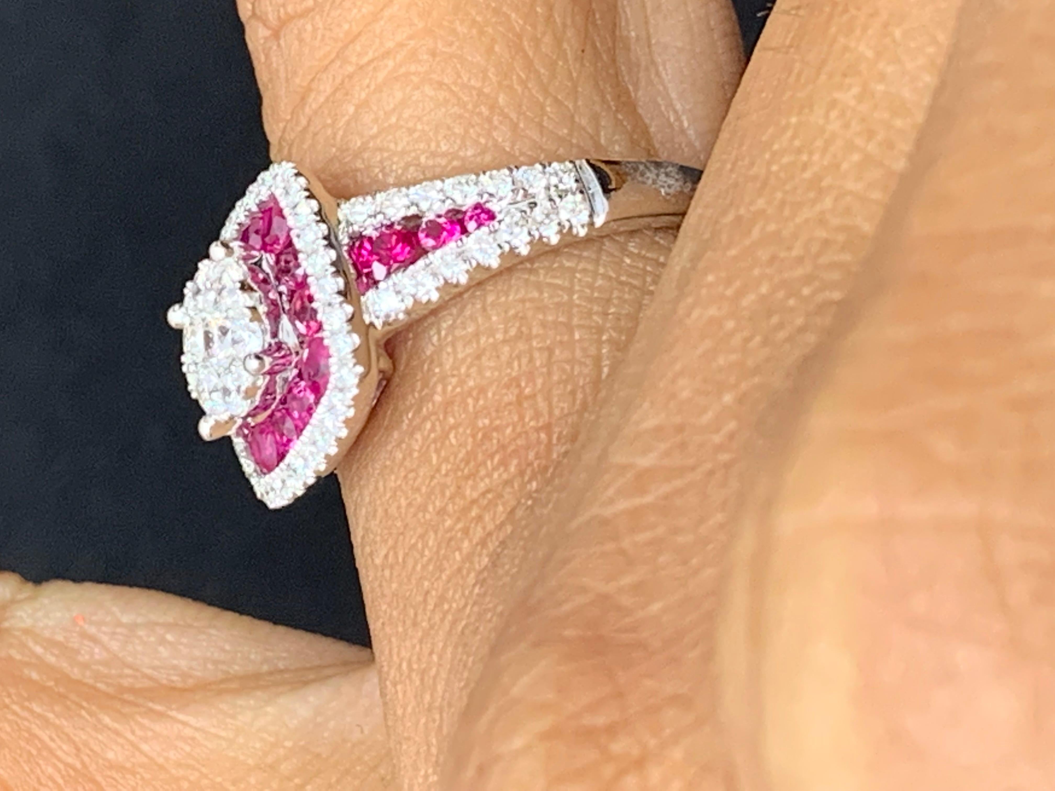 0.76 Carat of Ruby and Diamond Cocktail Ring in 18K White Gold For Sale 6