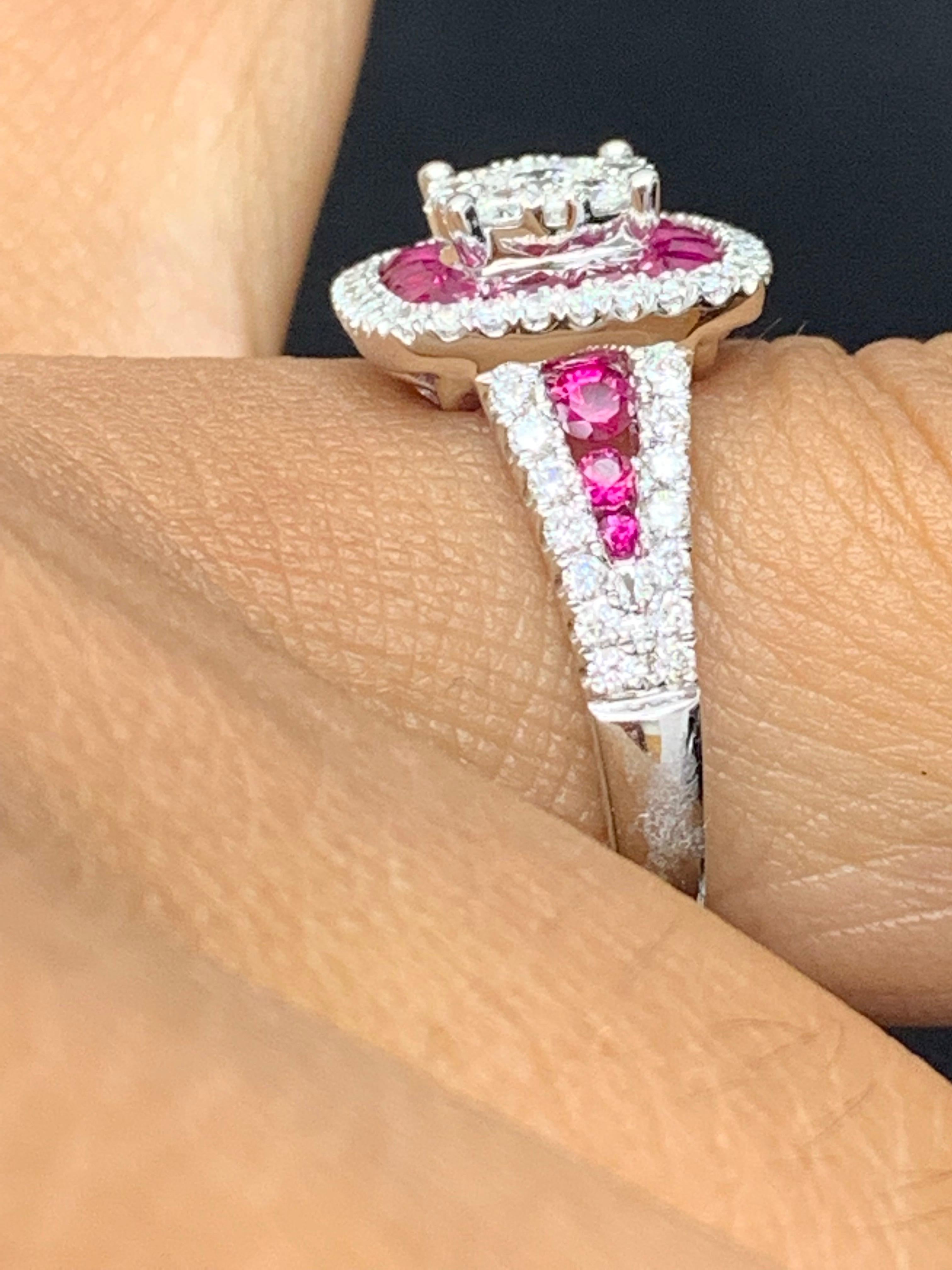 0.76 Carat of Ruby and Diamond Cocktail Ring in 18K White Gold For Sale 7