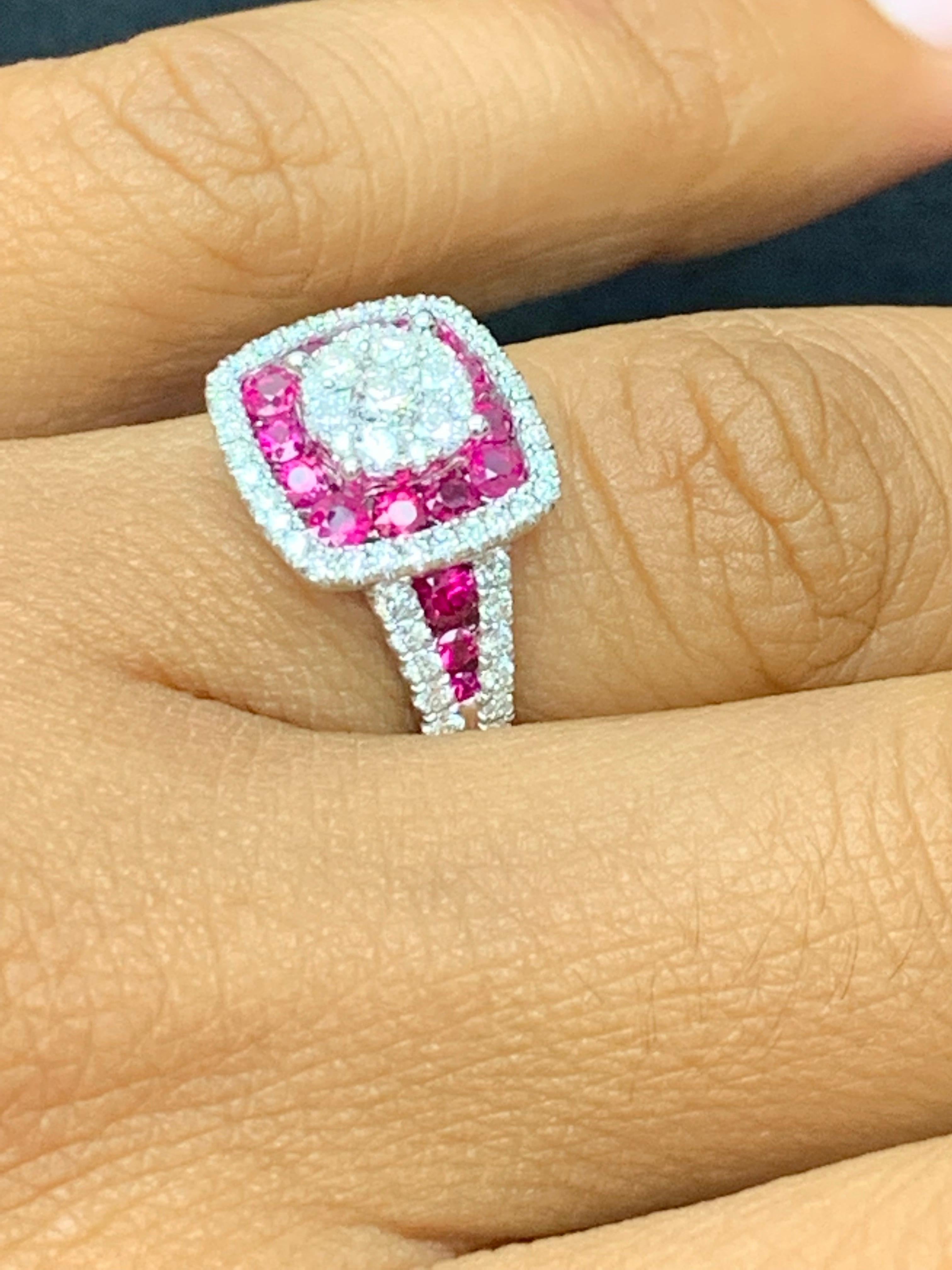 0.76 Carat of Ruby and Diamond Cocktail Ring in 18K White Gold For Sale 8