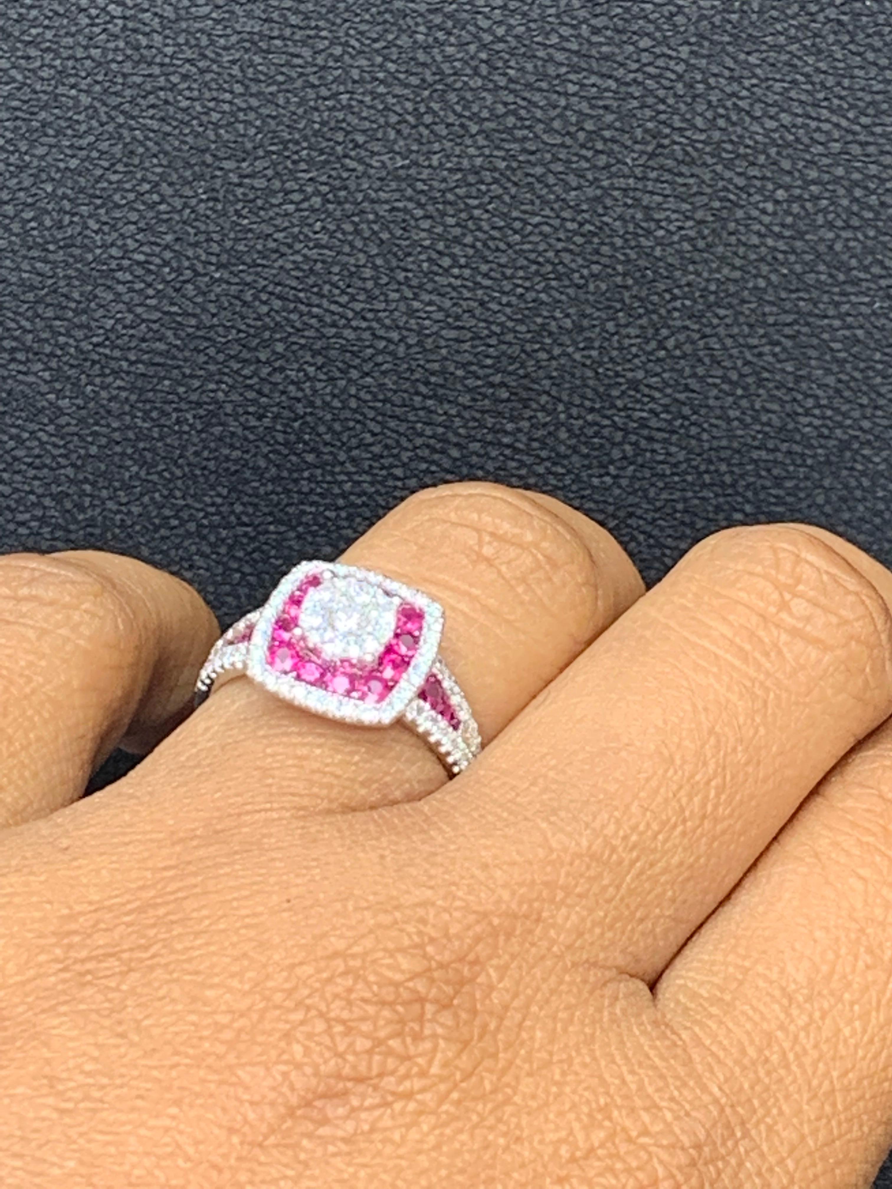 0.76 Carat of Ruby and Diamond Cocktail Ring in 18K White Gold For Sale 10