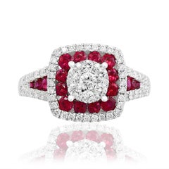 0.76 Carat of Ruby and Diamond Cocktail Ring in 18K White Gold