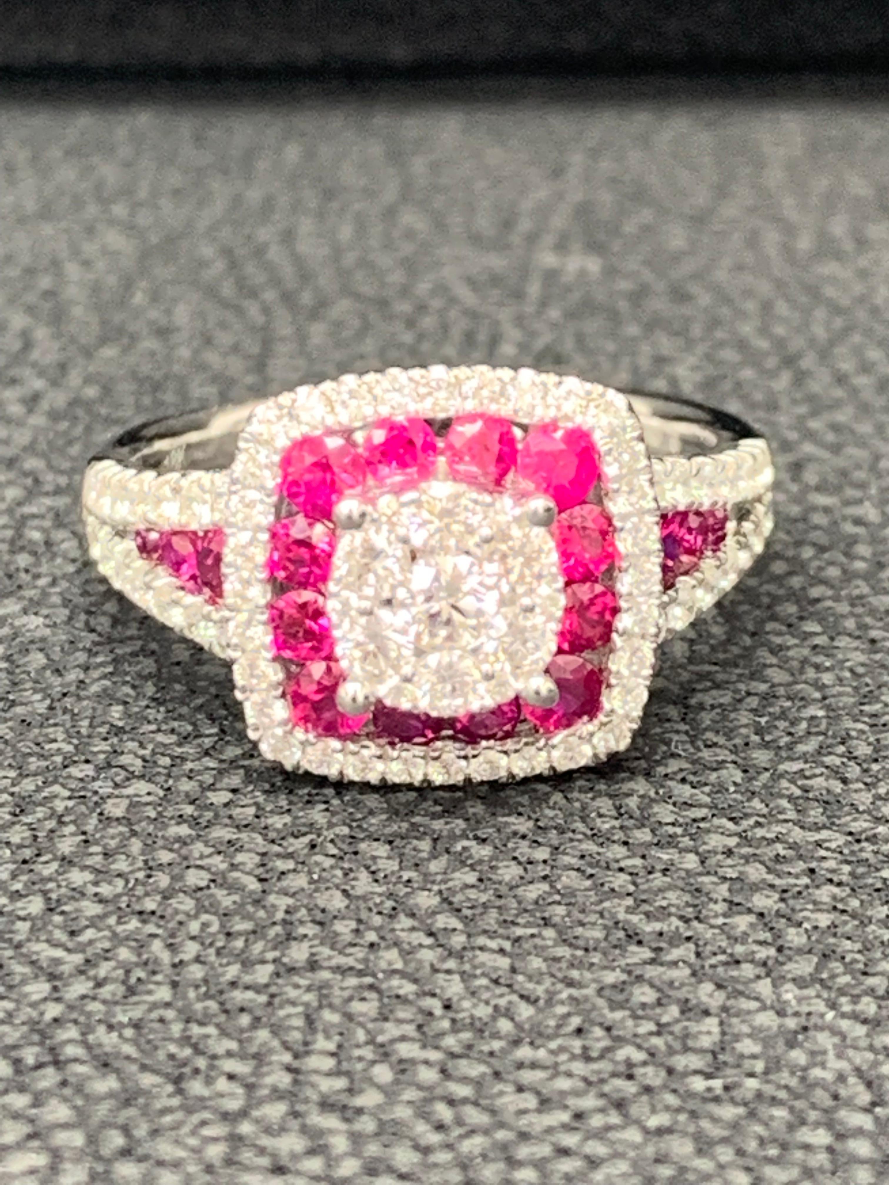 Modern 0.76 Carat of Ruby and Diamond Cocktail Ring in 18K White Gold For Sale