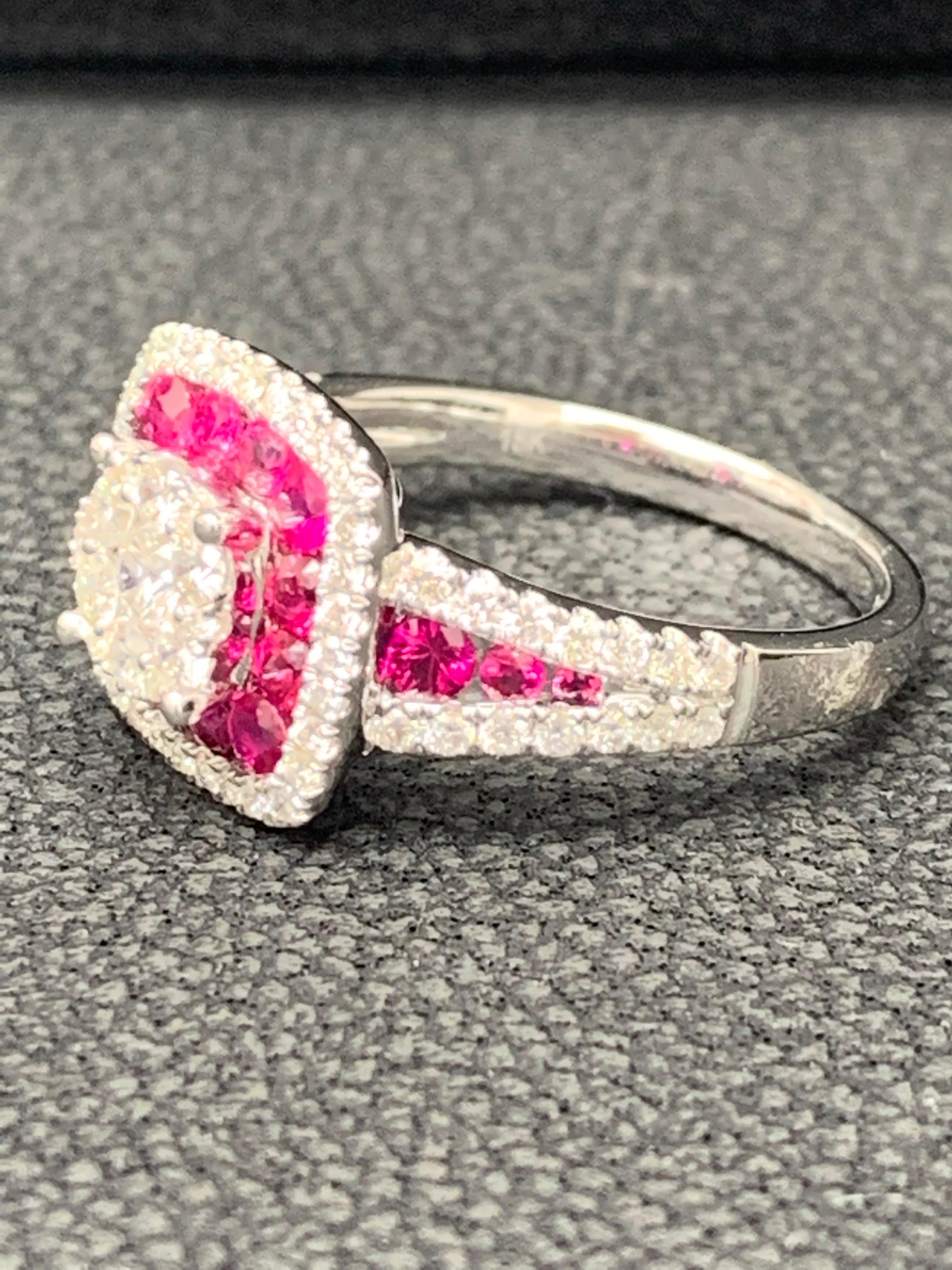 Brilliant Cut 0.76 Carat of Ruby and Diamond Cocktail Ring in 18K White Gold For Sale
