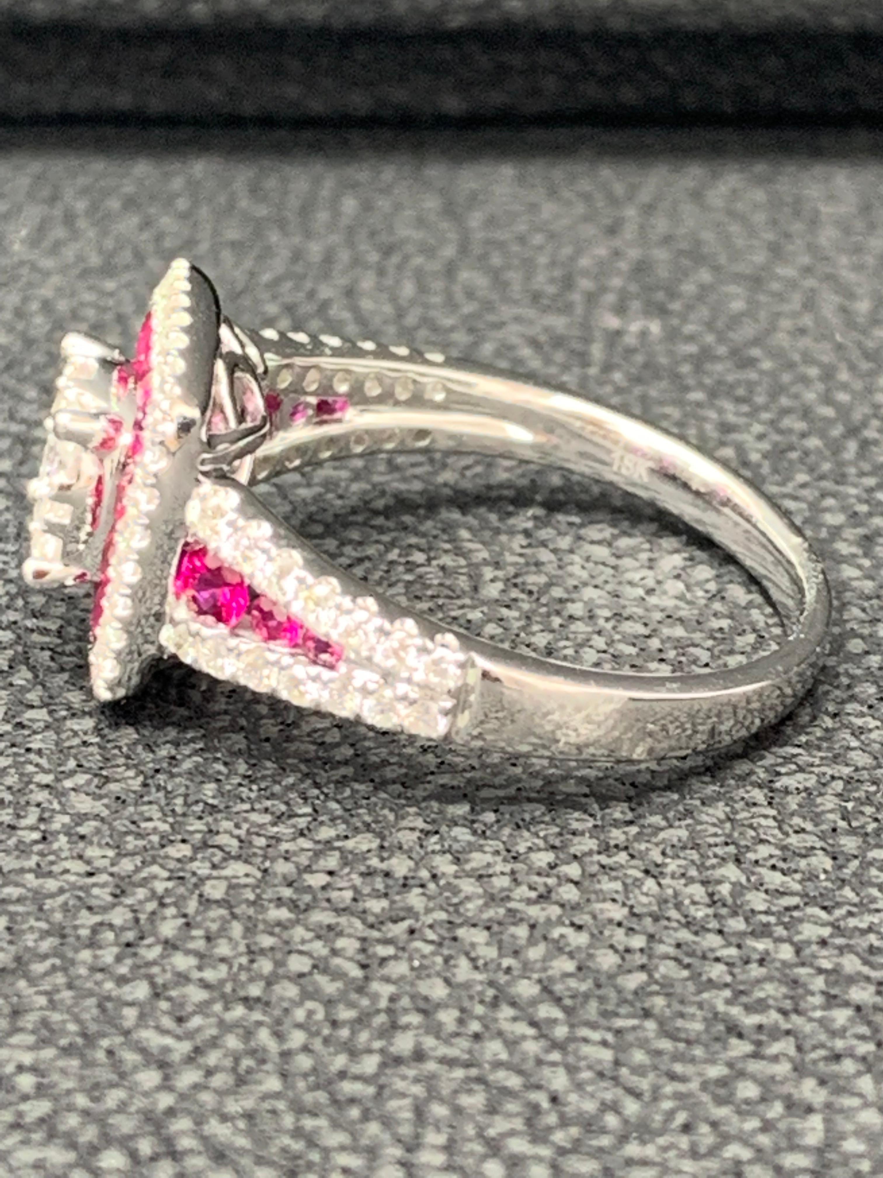 0.76 Carat of Ruby and Diamond Cocktail Ring in 18K White Gold In New Condition For Sale In NEW YORK, NY