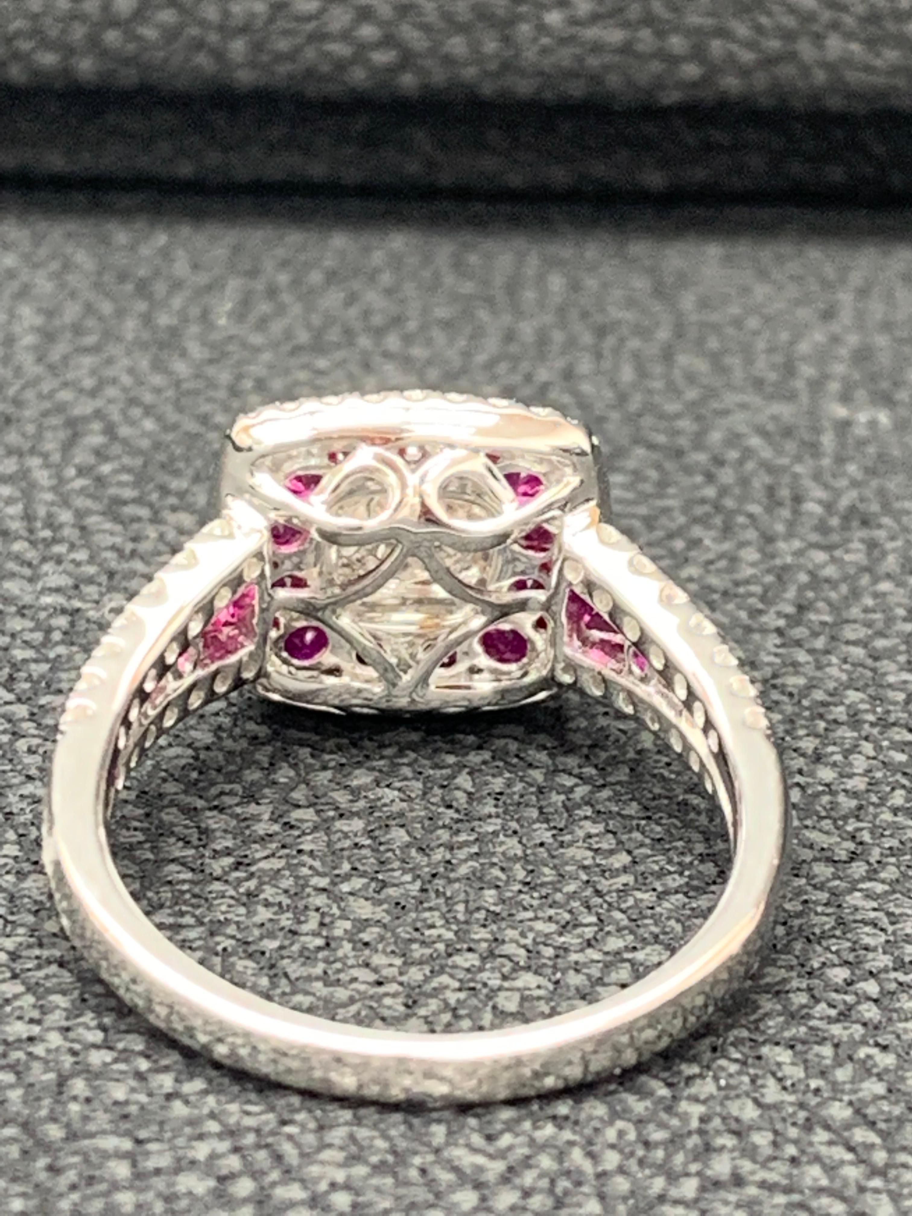 Women's 0.76 Carat of Ruby and Diamond Cocktail Ring in 18K White Gold For Sale