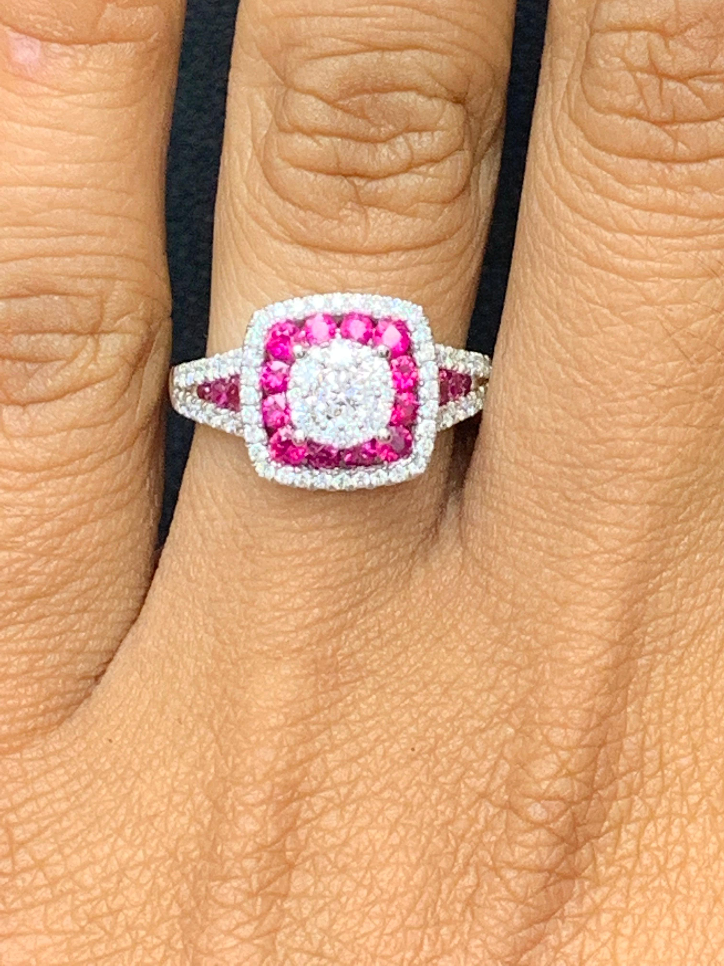 0.76 Carat of Ruby and Diamond Cocktail Ring in 18K White Gold For Sale 3