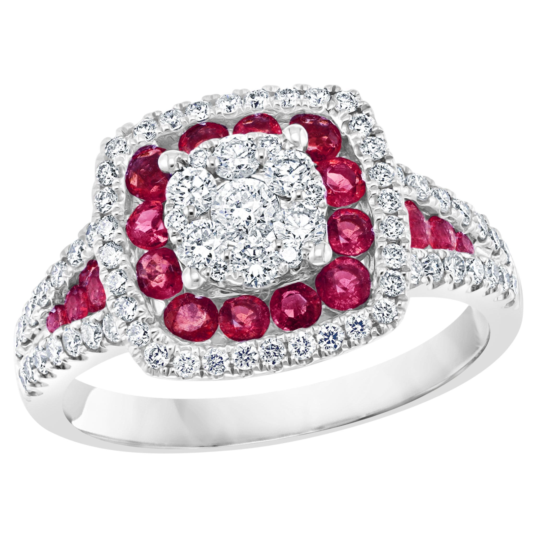 0.76 Carat of Ruby and Diamond Cocktail Ring in 18K White Gold For Sale