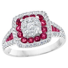 0.76 Carat of Ruby and Diamond Cocktail Ring in 18K White Gold