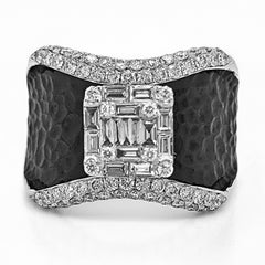 0.76 Carat Onyx and White Diamond White Gold Cluster Ring