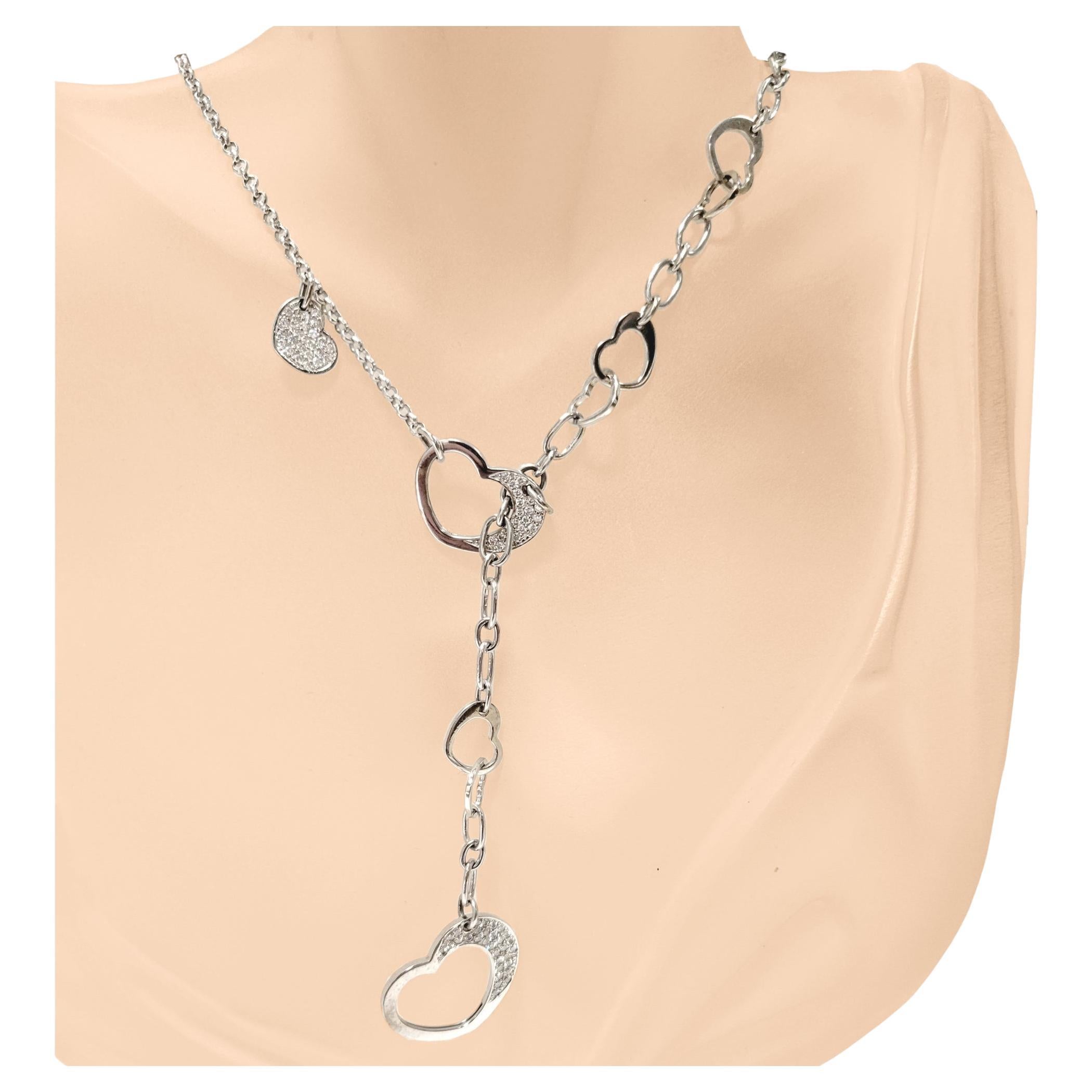 0.76 Carat Pave Set Diamond Dangling  Heart 14 Karat Necklace For Sale