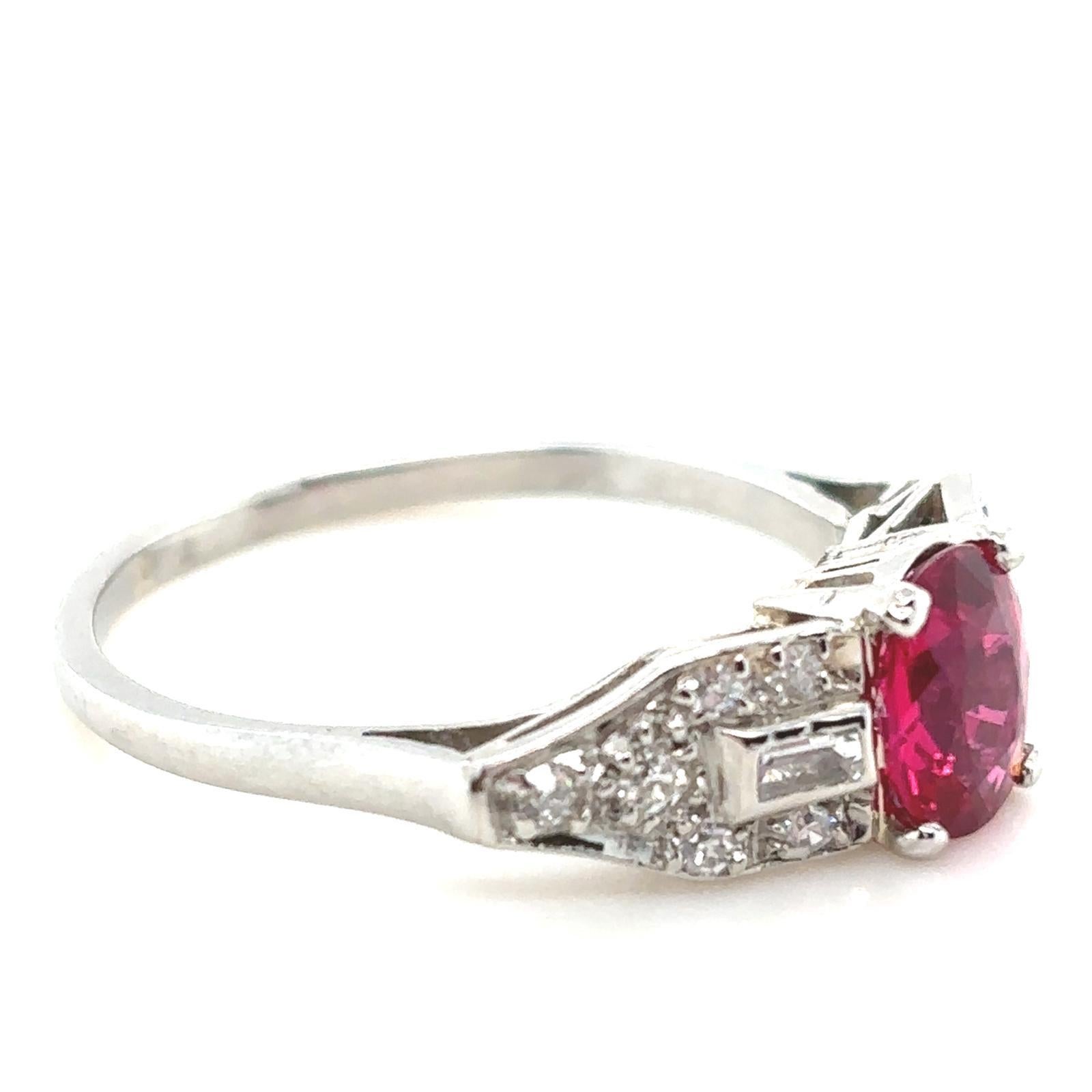 Retro 0.76 Carat Red Spinel and Diamond Platinum Ring For Sale