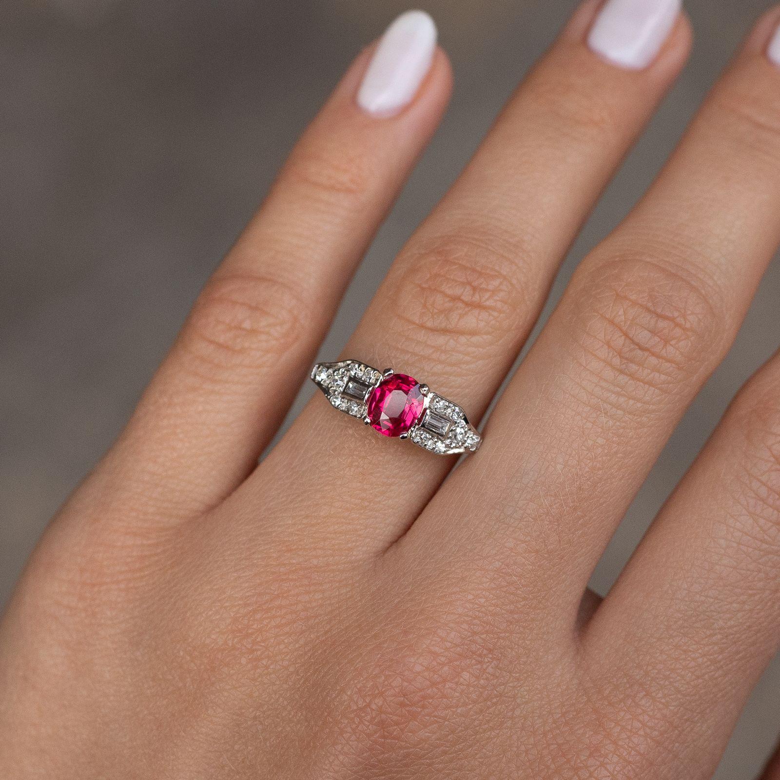 Oval Cut 0.76 Carat Red Spinel and Diamond Platinum Ring For Sale