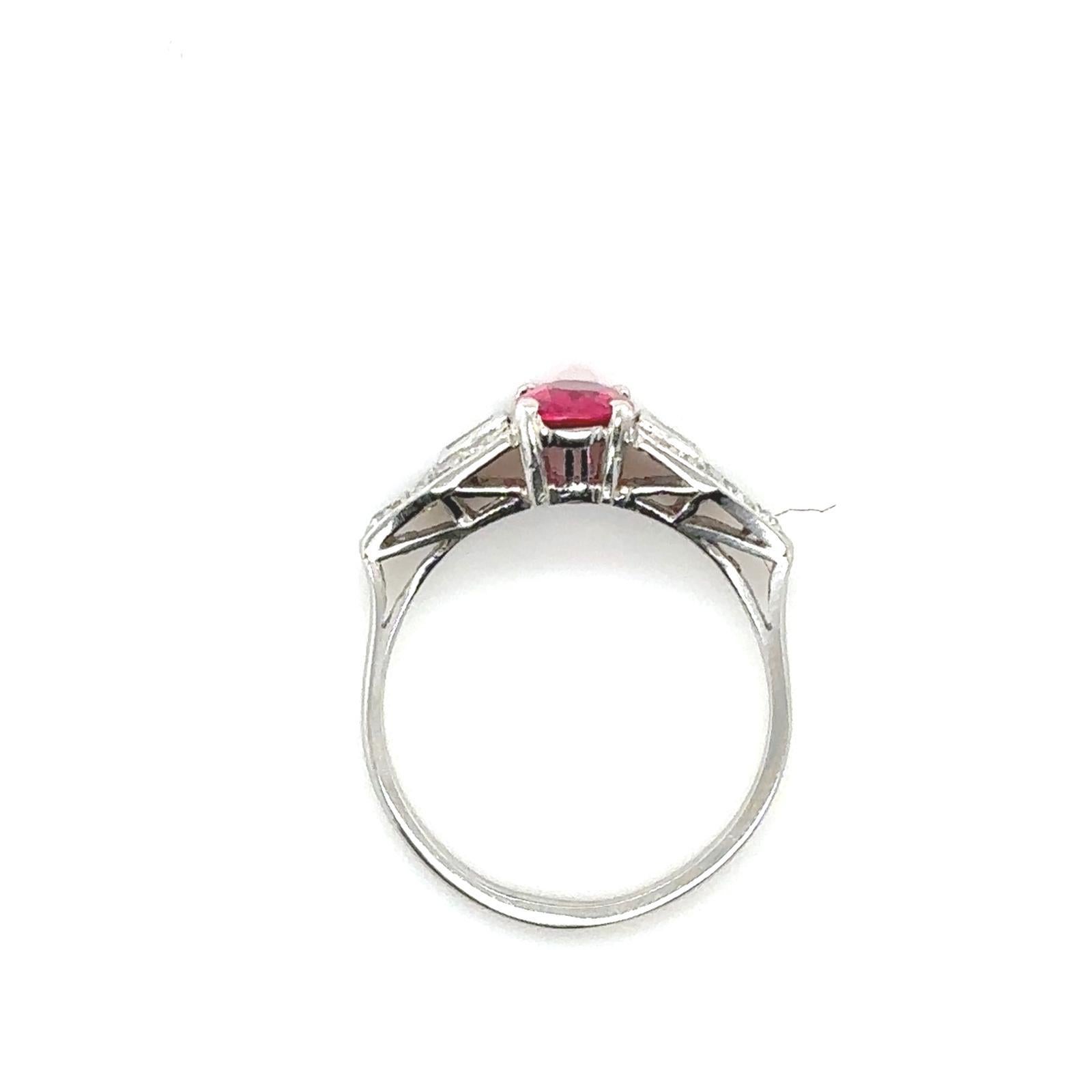 0.76 Carat Red Spinel and Diamond Platinum Ring For Sale 2