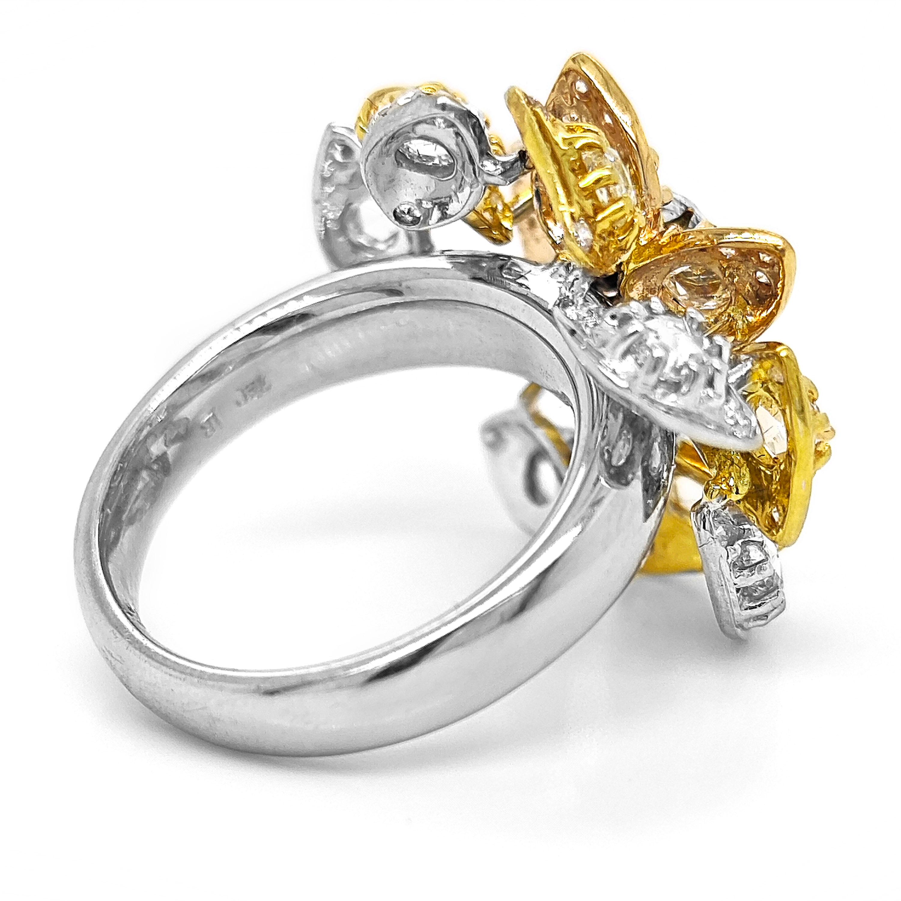 Contemporain Bague fleur pour femme en or blanc 18 carats avec diamants taille rose de 0,76 carat en vente