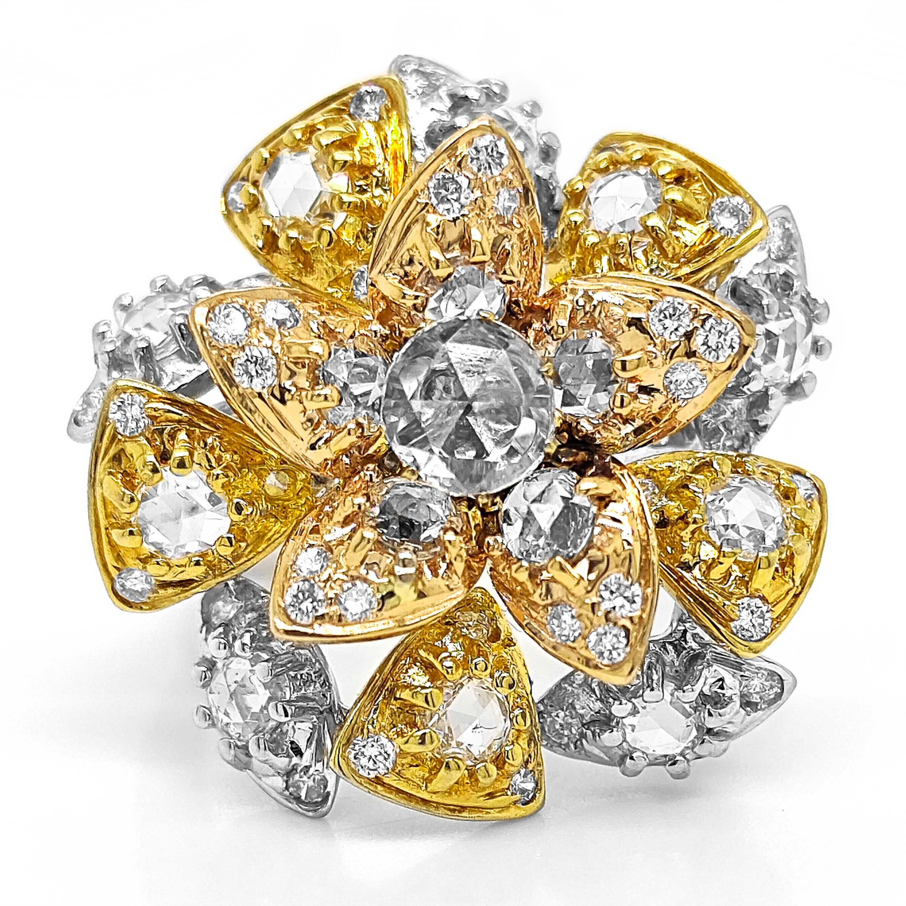 Bague fleur pour femme en or blanc 18 carats avec diamants taille rose de 0,76 carat Pour femmes en vente