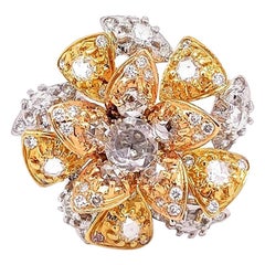 0.76 Carat / Rose Cut Diamonds / 18 Karat White Gold / Women's Flower Ring