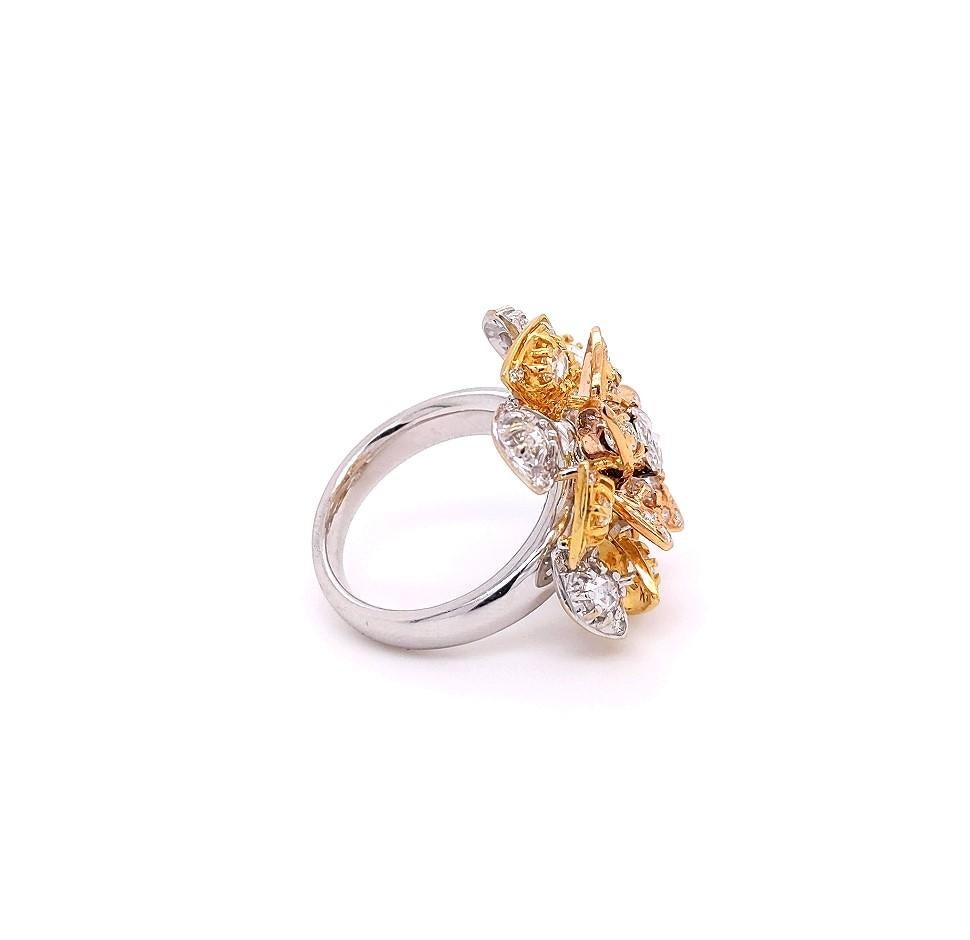 Taille rose Bague fleur pour femme en or blanc 18 carats avec diamants taille rose de 0,76 carat en vente