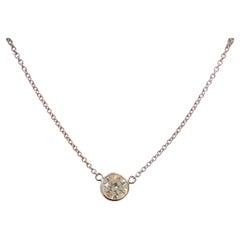 0.76 Carat Round Diamond Delicate Handmade Solitaire Necklace In 14k White Gold