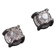 0.76 Carat Round Diamond Stud Earrings with Accent Stones in White Gold
