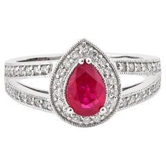 0.76 Carat Ruby and White Diamond Ring in 14 Karat White Gold