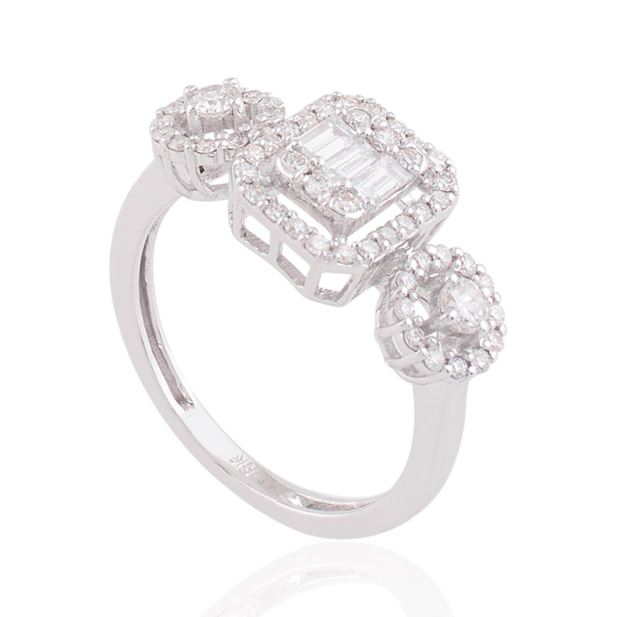 For Sale:  0.76 Carat SI Clarity HI Color Baguette Diamond Ring 18 Karat White Gold Jewelry 2