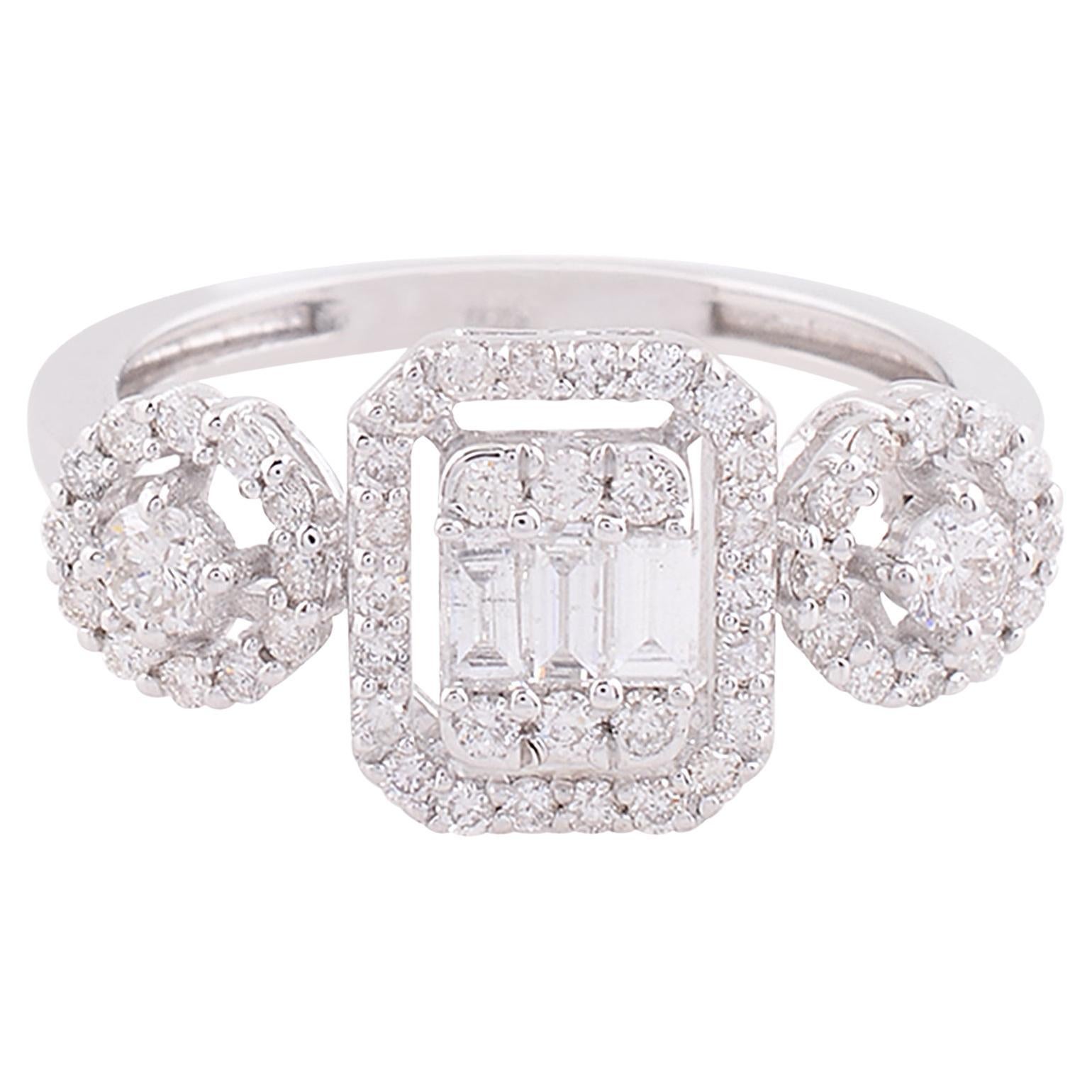 0.76 Carat SI Clarity HI Color Baguette Diamond Ring 18 Karat White Gold Jewelry