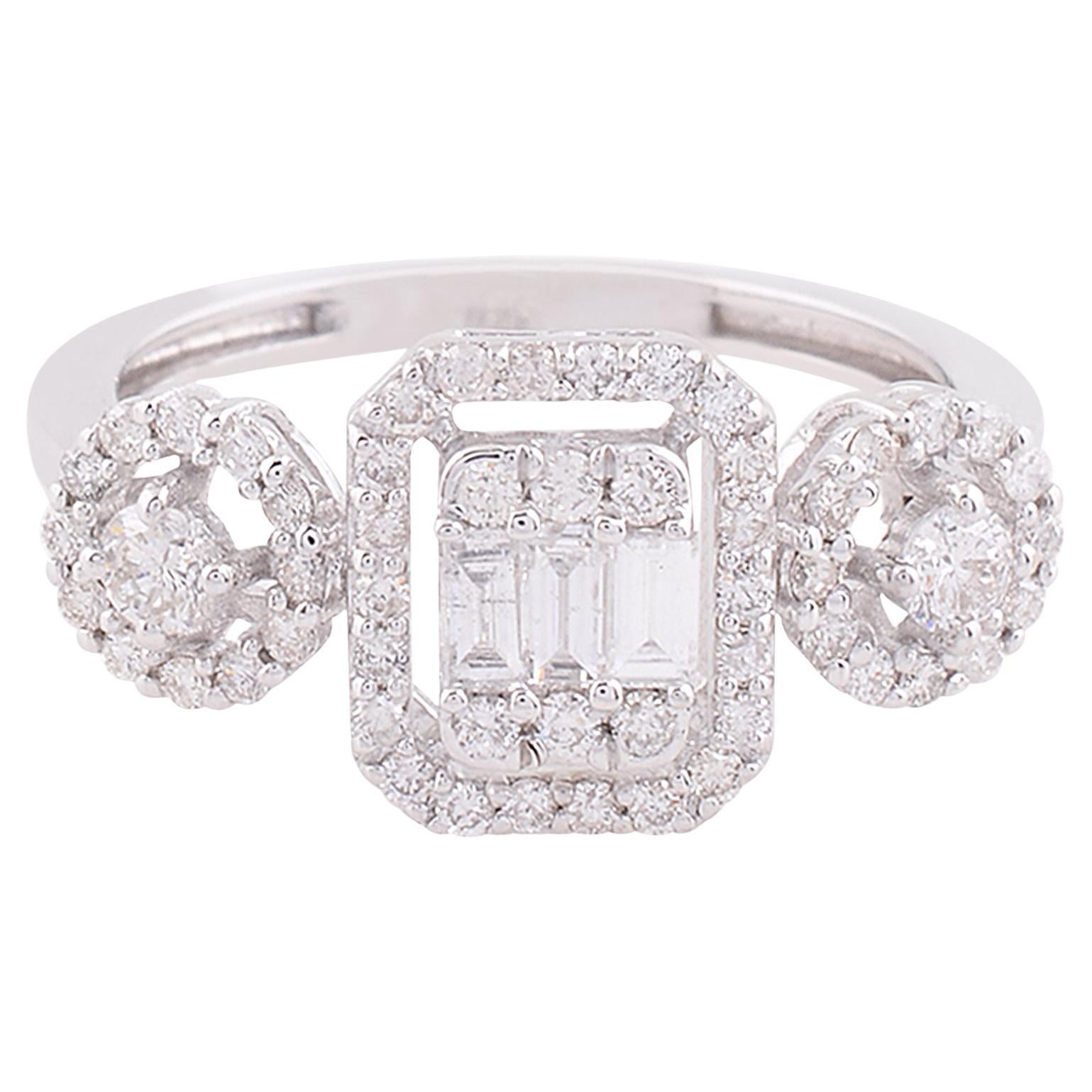 0,76 quilates SI Claridad HI Color Anillo de diamantes baguette Joyas de oro blanco de 18 quilates