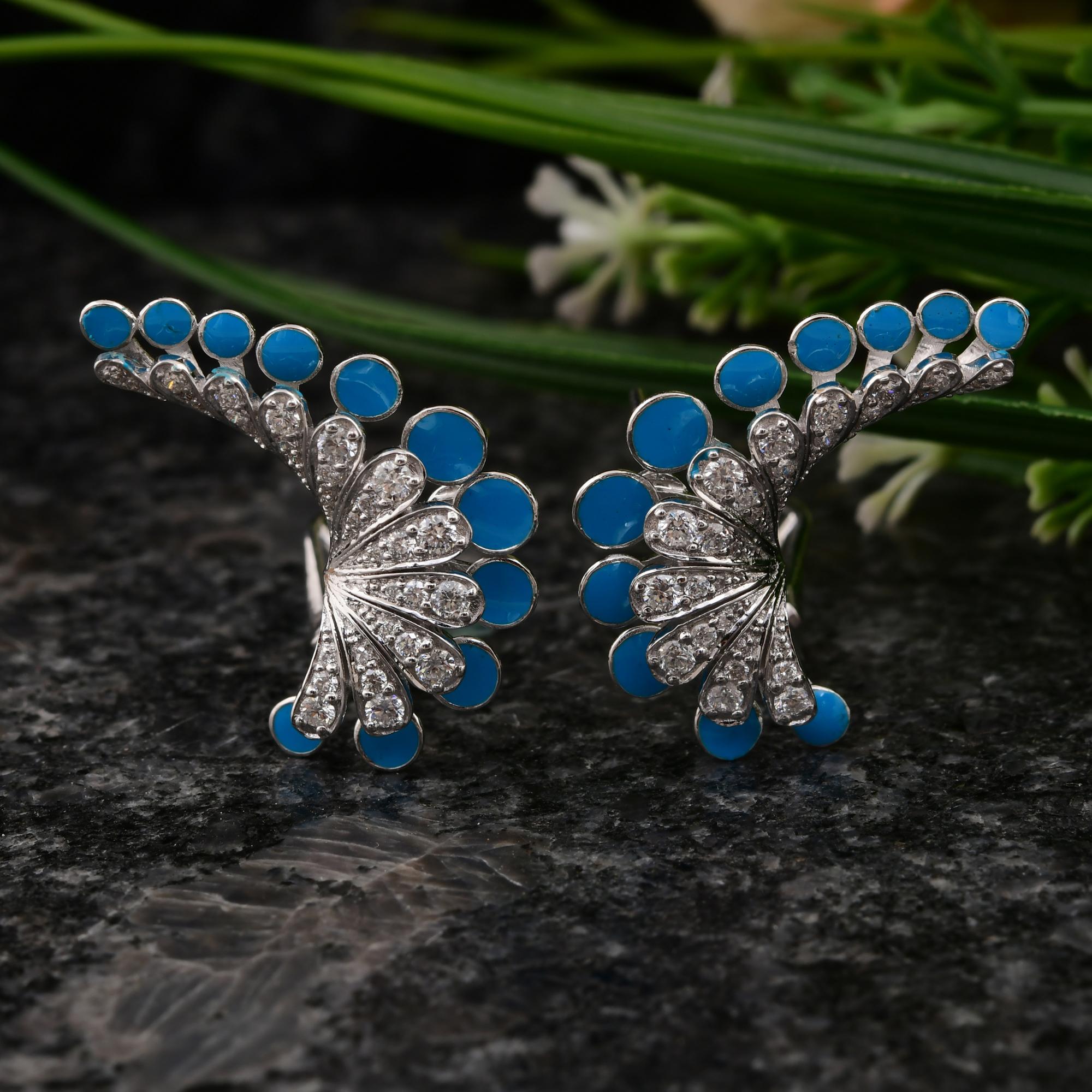 Modern 0.76 Carat SI/H Round Brilliant Cut Diamond Butterfly Earrings 18k White Gold For Sale