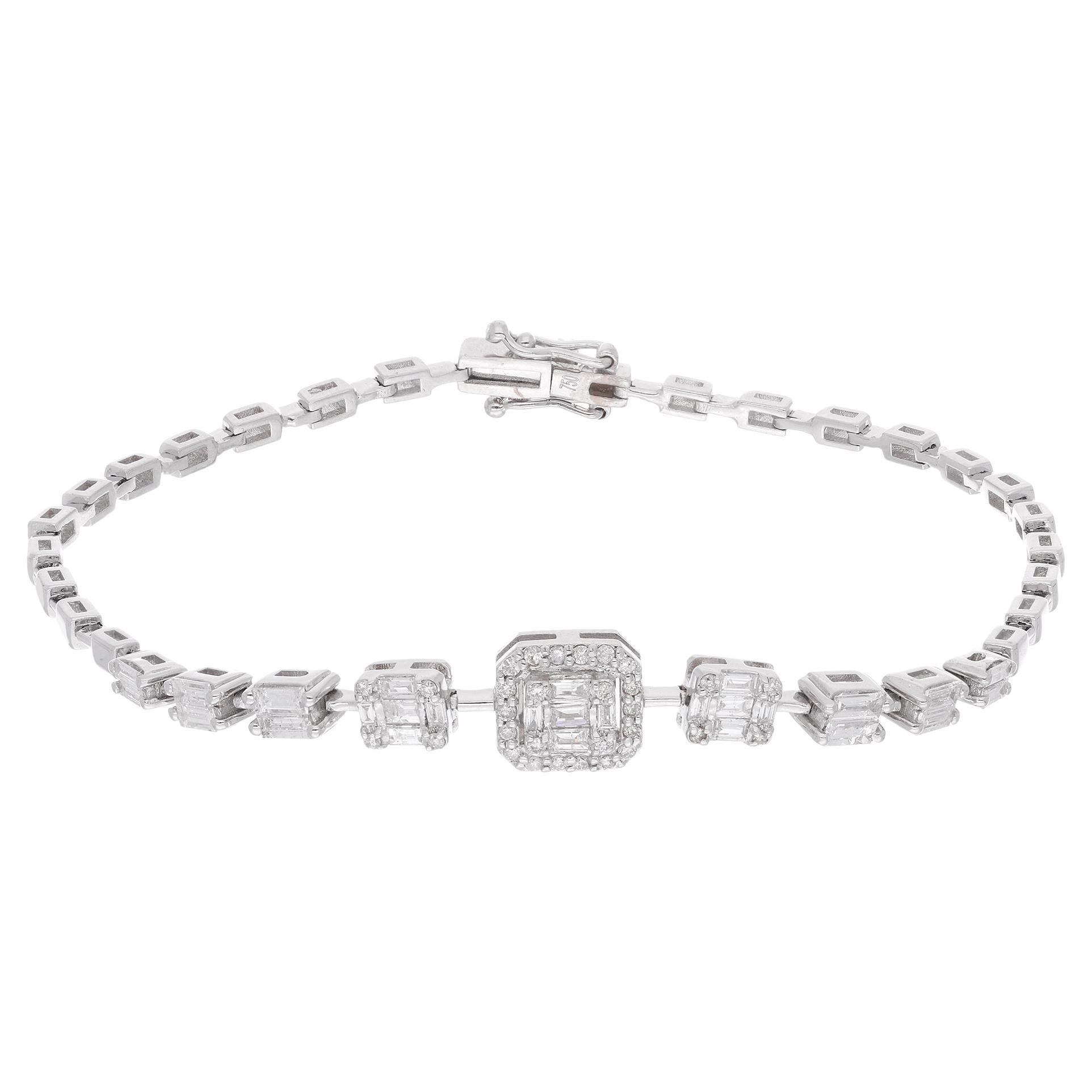 0.76 Carat SI/HI Round Baguette Diamond Fine Charm Bracelet 18 Karat White Gold