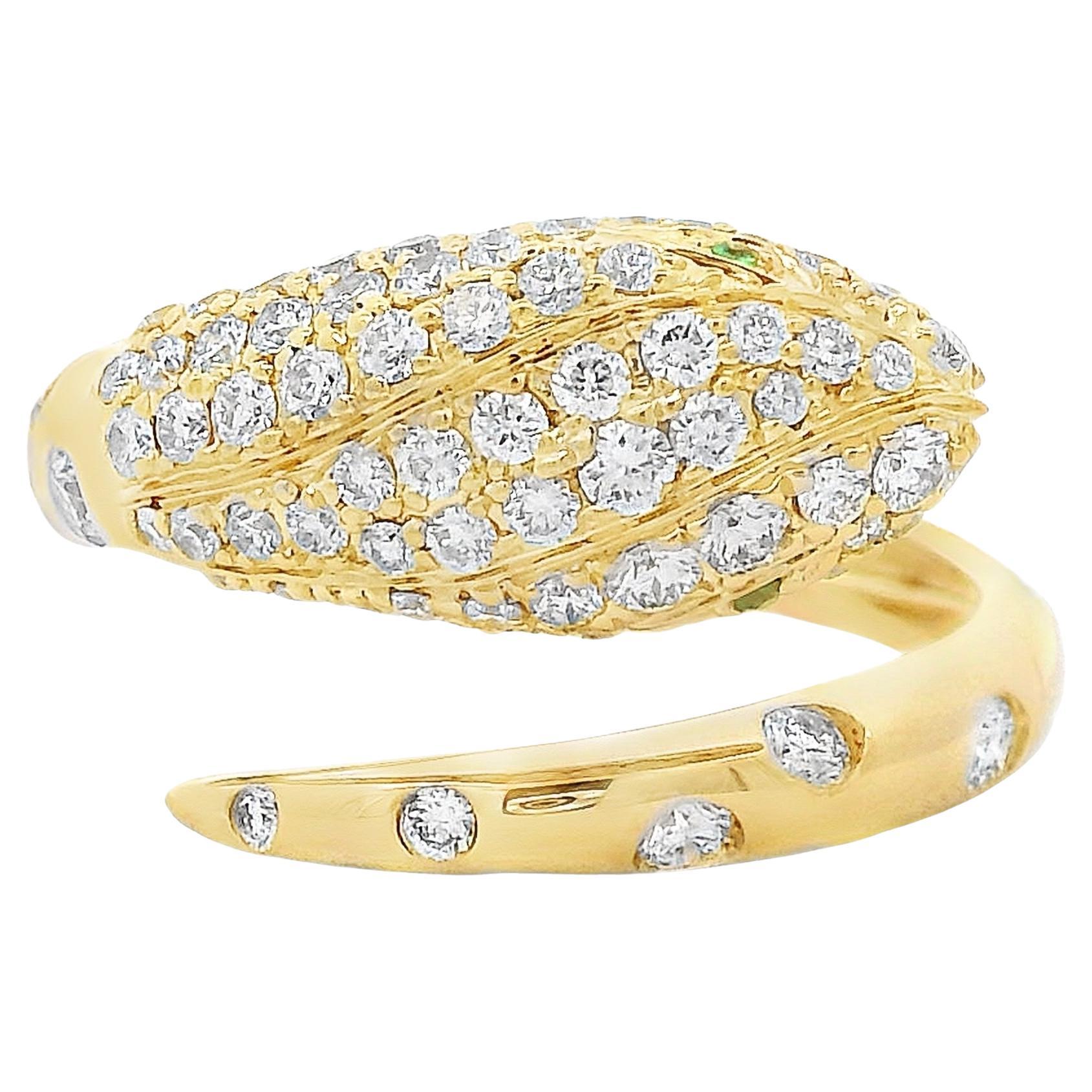 Anillo de diamantes en forma de serpiente de 0,76 quilates de oro amarillo de 18 quilates