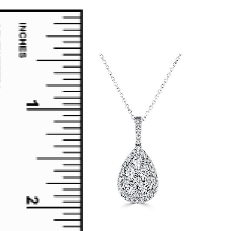 Round Cut 0.76 Carat Total Diamond Weight Pear Illusion Pendant in 14k White Gold For Sale