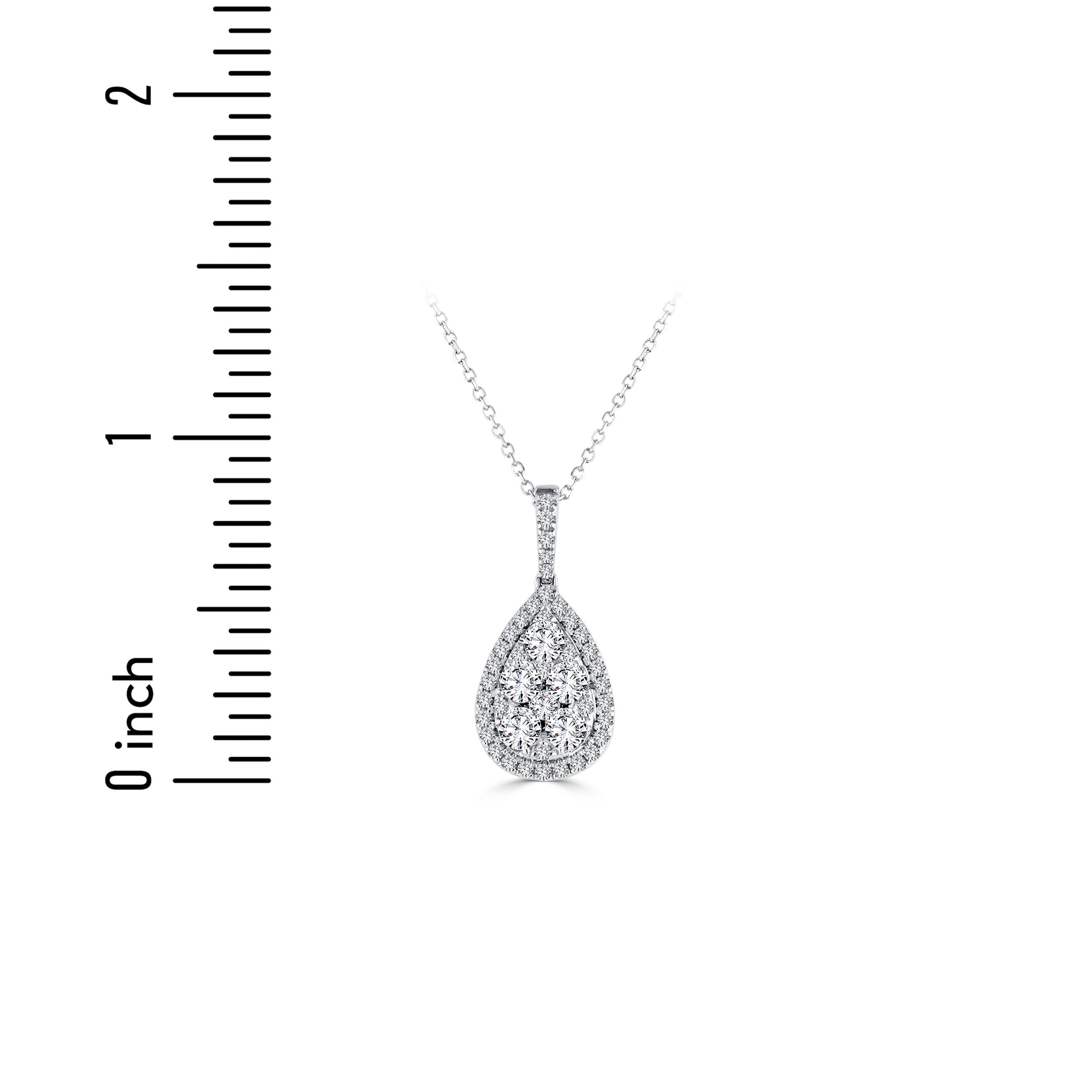 Round Cut 0.76 Carat Total Diamond Weight Pear Illusion Pendant in 14k White Gold ref2331 For Sale