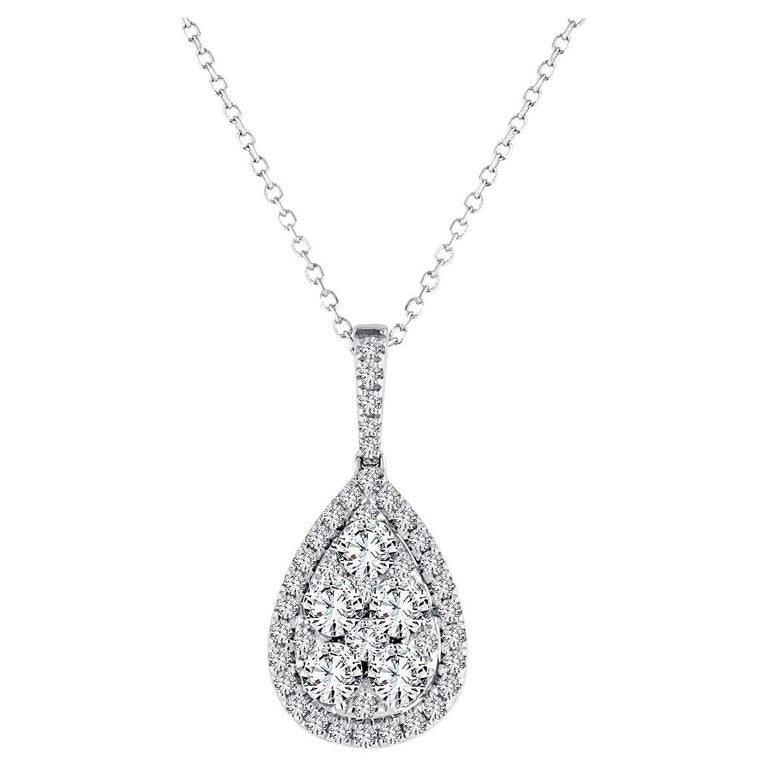 0.76 Carat Total Diamond Weight Pear Illusion Pendant in 14k White Gold For Sale