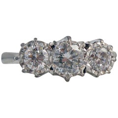 0.76 Carat Vintage Diamond Ring, Three Brilliant Cut Diamonds, Hallmarked 1964