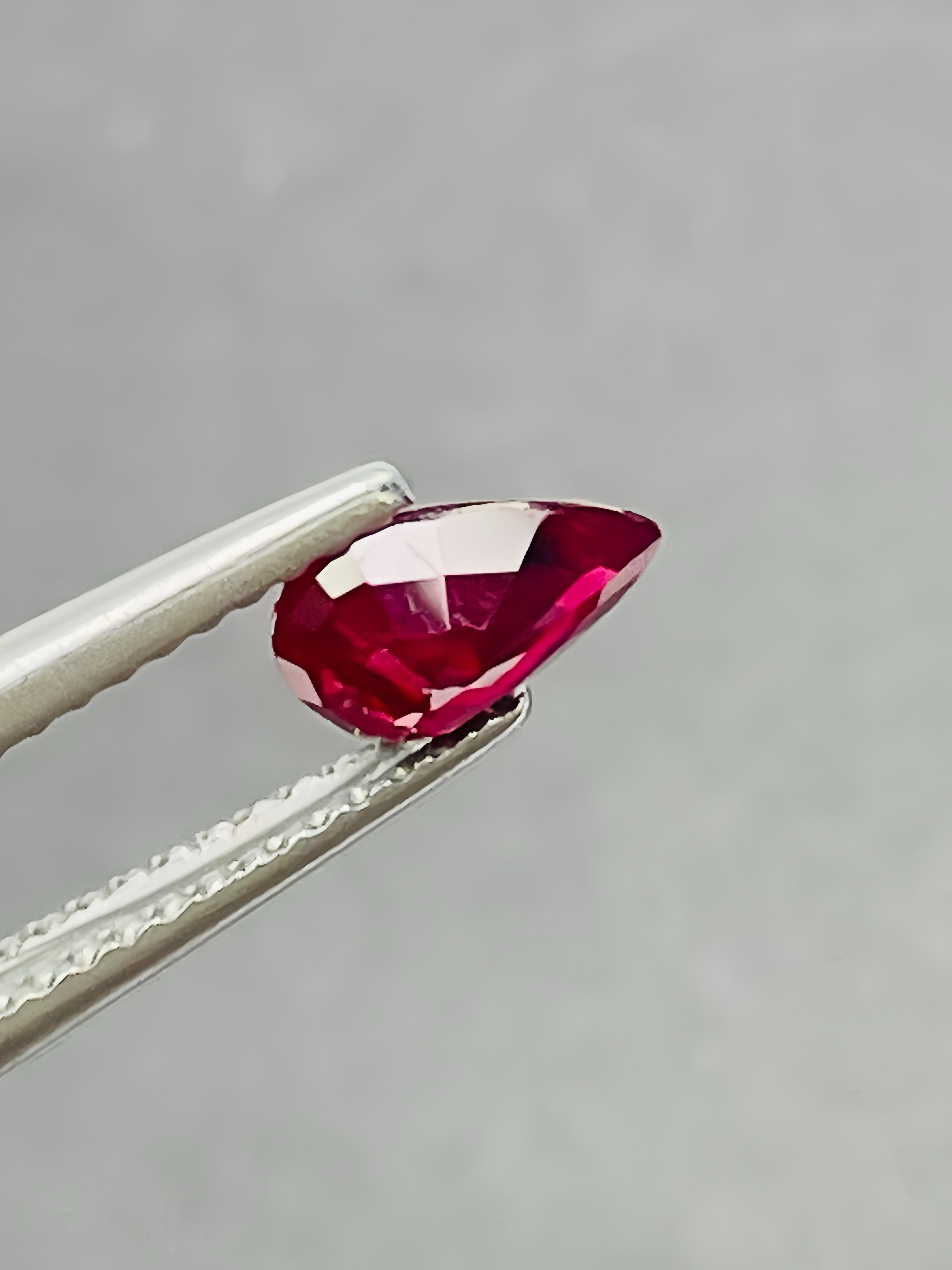 Pear Cut 0.76 Ct GIA Certified Natural Unheated Burma Ruby Pigeon Blood Color Gemstone For Sale