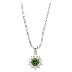 0.76 CTTW Green Diamond Floating Platinum Pendant 18k Gold Wheat Chain Necklace
